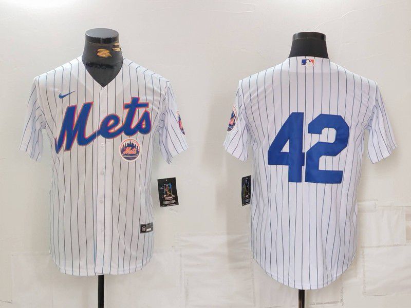 Men New York Mets #42 No Name White Stripe Game 2024 Nike MLB Jersey style 2